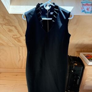 Calvin Klein Scuba Sleeveless V-Neck Ruffle Collar Sheath Dress Size 12